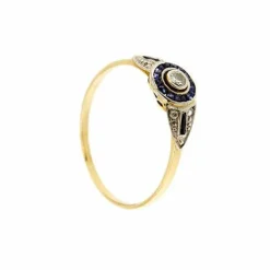 Bague halo avec saphirs et diamants