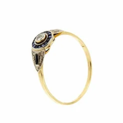 Bague halo avec saphirs et diamants