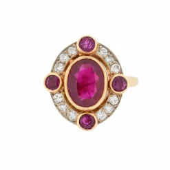 Bague Halo Rubis Birman Naturel et Diamants