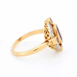Bague Halo Rubis Birman Naturel et Diamants