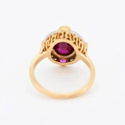 Bague Halo Rubis Birman Naturel et Diamants