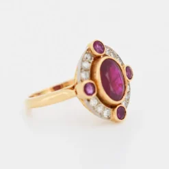 Bague Halo Rubis Birman Naturel et Diamants