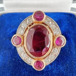 Bague Halo Rubis Birman Naturel et Diamants