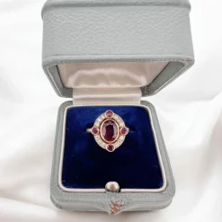 Bague Halo Rubis Birman Naturel et Diamants