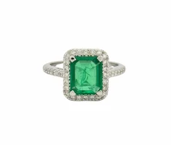 Bague haute joaillerie or blanc émeraude et diamants