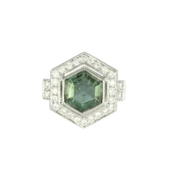 Bague hexagonale tourmaline diamants