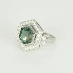 Bague hexagonale tourmaline diamants