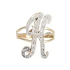 Bague initiale en diamant lettre K vintage en or jaune