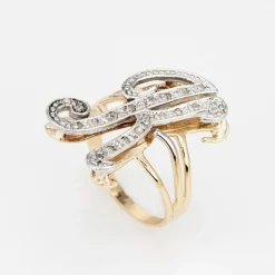 Bague initiale en diamant lettre K vintage en or jaune