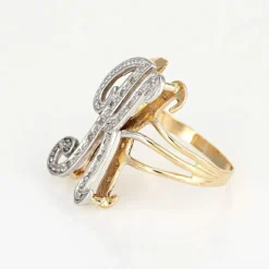 Bague initiale en diamant lettre K vintage en or jaune
