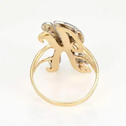 Bague initiale en diamant lettre K vintage en or jaune
