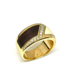 Bague Ivoire, Bois et Diamants