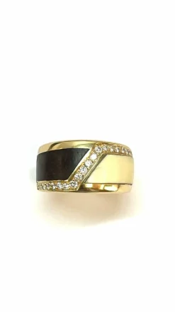 Bague Ivoire, Bois et Diamants