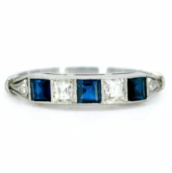 Bague Jarretière Diamants, Saphirs