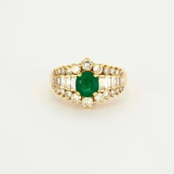 Bague Jarretière Emeraude Diamants
