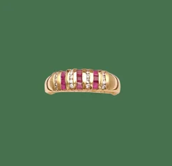 Bague jarretière or jaune ornée de rubis et diamants