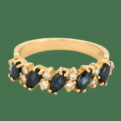 Bague jarretière or jaune saphirs diamants