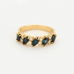 Bague jarretière or jaune saphirs diamants
