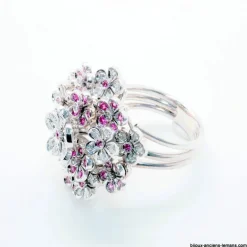 Bague joaillerie or blanc, diamants, saphirs roses