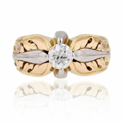 Bague jonc ancienne or et platine et diamant