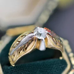 Bague jonc ancienne or et platine et diamant