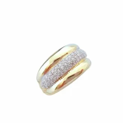 Bague Jonc bombé - Diamants - Or blanc et or jaune 18 K