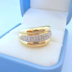 Bague Jonc bombé - Diamants - Or blanc et or jaune 18 K