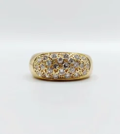 Bague jonc bombée or jaune 18k pavé 0,65 carats de diamants taille brillant