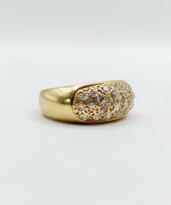 Bague jonc bombée or jaune 18k pavé 0,65 carats de diamants taille brillant