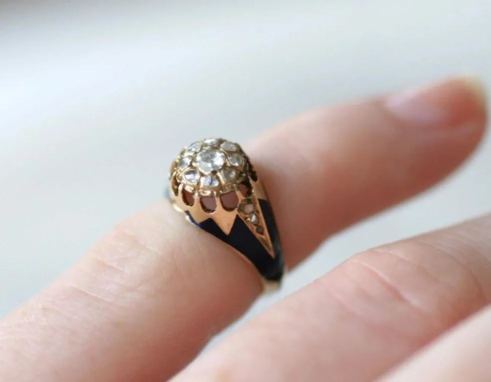 Bague jonc d'enfant émail et diamants