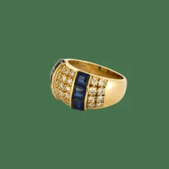 BAGUE JONC DIAMANTS & SAPHIRS.
