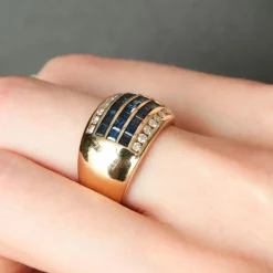 BAGUE JONC DIAMANTS & SAPHIRS