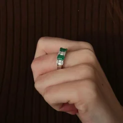 Bague jonc Emeraudes Diamants