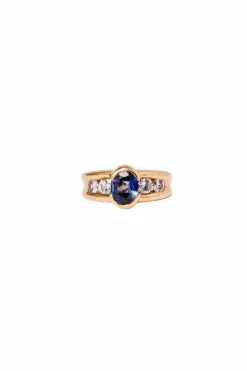 Bague Jonc en or jaune, saphir et diamants
