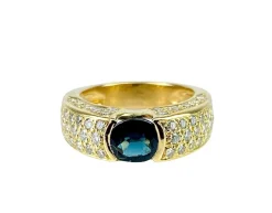 Bague jonc en or jaune, saphir et diamants