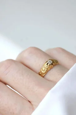 Bague jonc fleur en Or jaune, diamant