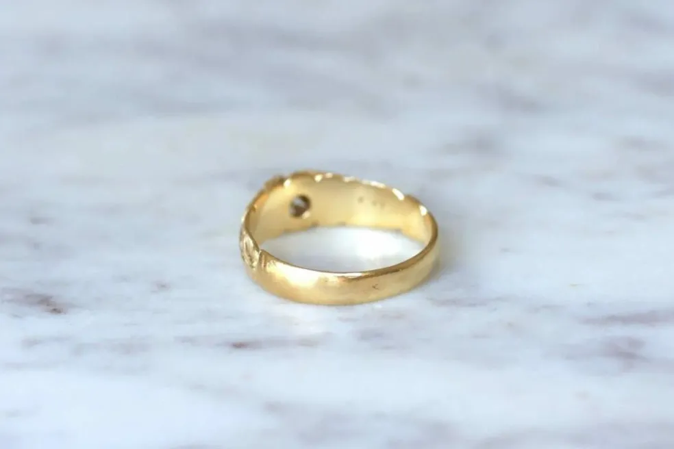 Bague jonc fleur en Or jaune, diamant
