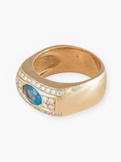 Bague Jonc Large, Saphir & Diamants, Or Jaune