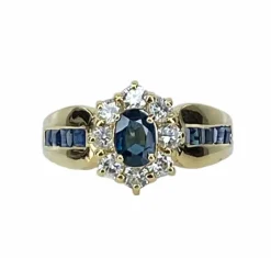 Bague jonc marguerite en or jaune en saphirs et diamants