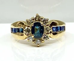Bague jonc marguerite en or jaune en saphirs et diamants