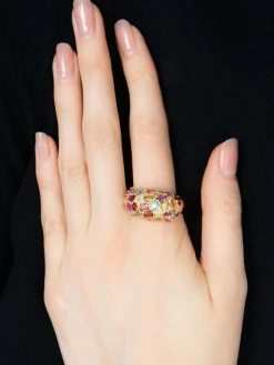 BAGUE JONC OR & PIERRES