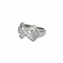 Bague jonc or blanc diamants