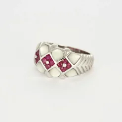 Bague Jonc Or Blanc Nacre et Rubis
