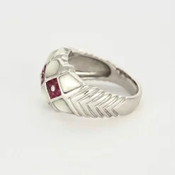 Bague Jonc Or Blanc Nacre et Rubis