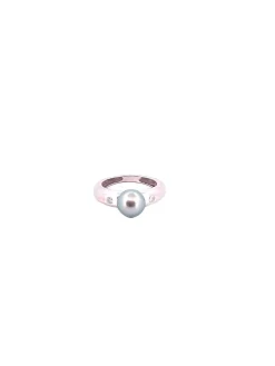 Bague jonc or blanc, perle de Tahiti et diamants