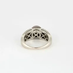 Bague jonc or blanc, perle de culture et diamants