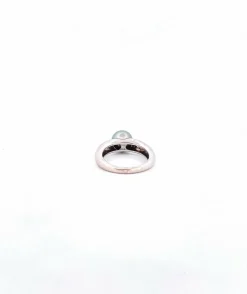 Bague jonc or blanc, perle de Tahiti et diamants
