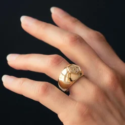 Bague jonc or diamants large