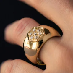 Bague jonc or diamants large
