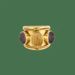 BAGUE JONC OR ET PIERRES DE COULEUR.
